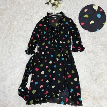 MOSCHINO 모스키노 하트 무늬 실크 원피스 프릴 블랙