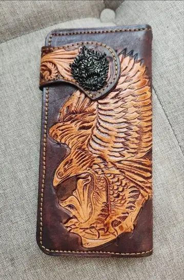 바이커 지갑 천연 가죽 소가죽 카빙 이글 독수리 지갑 가죽