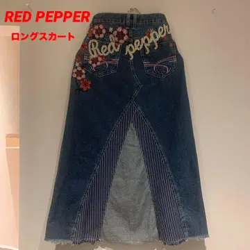 RED PEPPER 자수 데님 롱 스커트