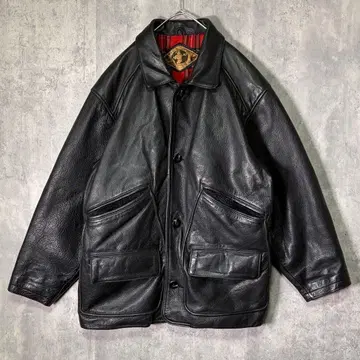 최고급 두툼한 소가죽 레더 카 코트 안감 버팔로 체크 블랙 천연 가죽