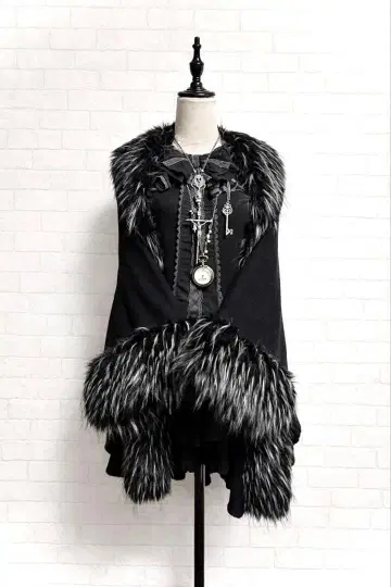 당시 darkcore coquette 모리걸 블랙 케이프 코트