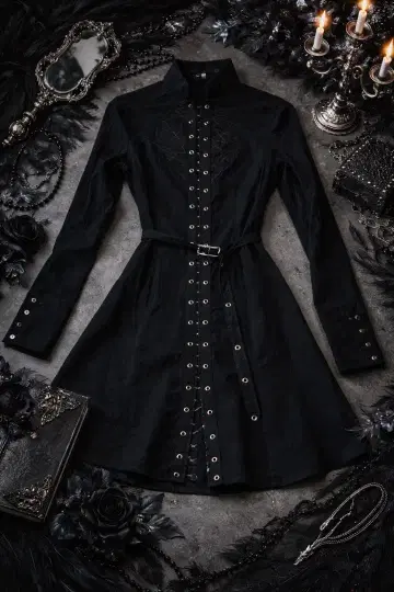 OZZ CROCE 롱 블라우스 원피스 블랙 고딕 개성파