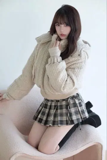 BunnyLis 케이블 니트 퀼팅 자켓