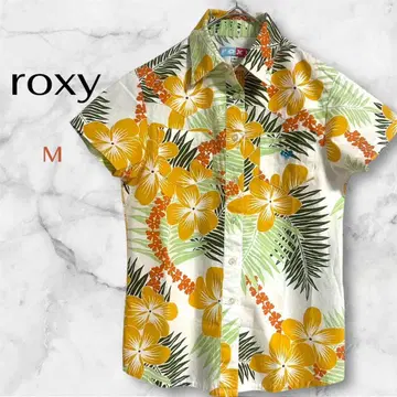록시 하와이안 셔츠 플라워 프린트 오렌지 반팔 셔츠 M