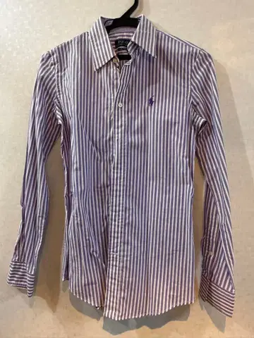 폴로 스트라이프 긴팔 셔츠 (보라색 화이트)