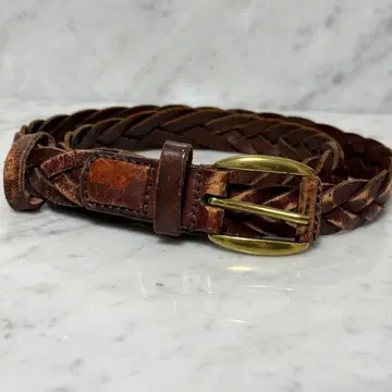 빈티지 메쉬 가공 브라운 천연 가죽 웨빙 벨트 올드 레더