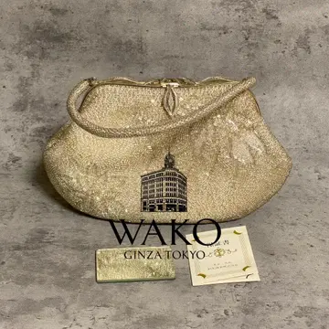 레어 새상품급 긴자 와코 WAKO 비즈 백 파티 샴페인 골드