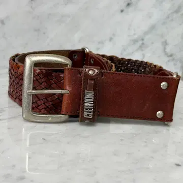 빈티지 가죽 메쉬 벨트 스터드 천연 가죽 브라운 뜨개질 가죽