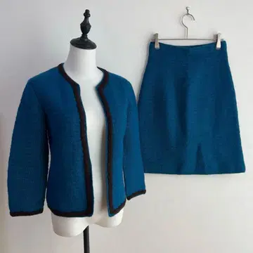 4633 니트 자켓 스커트 2종 세트 셋업 파랑 손뜨개질풍