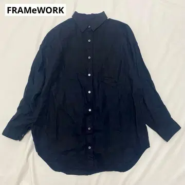 프레임워크 린넨 셔츠 블라우스 오버 실루엣 블랙