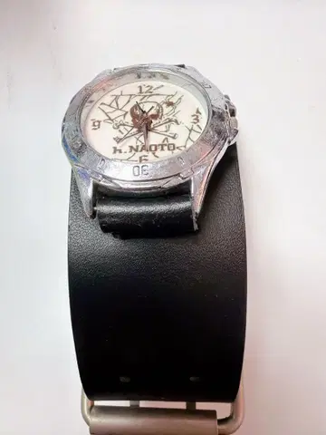 H. NAOTO 아날로그 시계 블랙 해골 거미 패턴