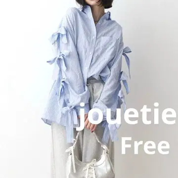 미사용급 jouetie WEB 한정판 리본 슬리브 BIG 셔츠 블루