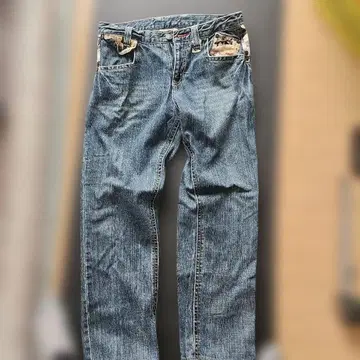 일본풍 패턴 무늬 포켓 부착 데님