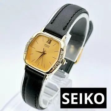 작동 레어 SEIKO 쿼츠 여성용 손목시계 골드 다이아 장식