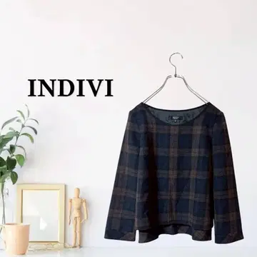 zB1345 [ S ] 인디비(INDIVI) 체크 무늬 밑단 라운드 겉옷