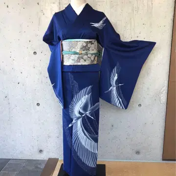 [타카시마야] 순수 실크 심플한 학 문양의 호몬기 이중 기모노