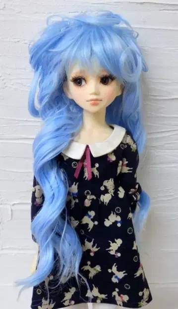 내열 인형 가발 [히메카즈라] 볼륨 헤어 웨이브 캔디 블루 S