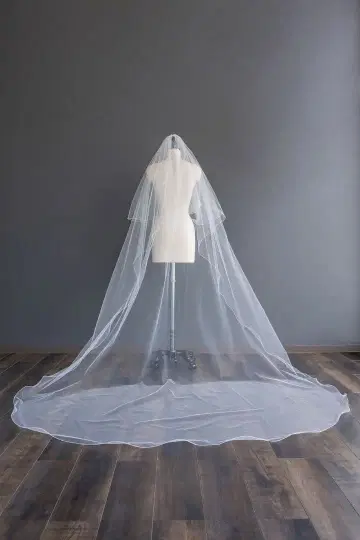 라메 튤 메로우 가공 웨딩 베일 70+350cm 결혼식