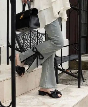 RANCLIC side slit denim ribbon pants