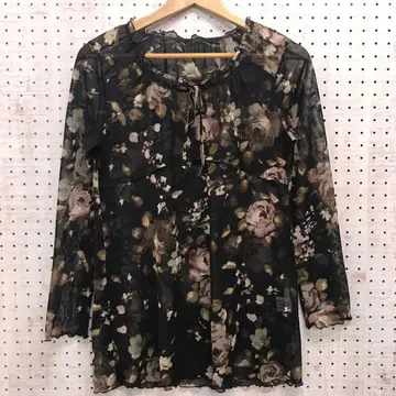 로맨틱 보헤미안 구제 의류 IM MAgo 보타니컬 올 패턴 시어 튜닉