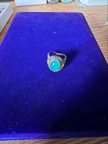 크리소프레이즈 그린 스톤 반지 칠보 장식 빈티지 프리 사이즈