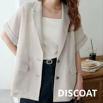 DISCOAT 메쉬 반팔 테일러드 자켓 라이트 그레이