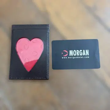 MORGAN 하트형 창문 포함 패스 케이스 카드 케이스 블랙 소가죽 모건