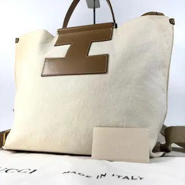 레어 새상품급 이아쿠치 3way 백팩 솔베트 캔버스 천연 가죽 브라운