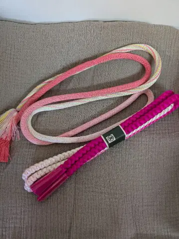 순수 실크 핑크 뜨개질 오비 끈 M 사이즈 둥근 꿰매기 오비 끈