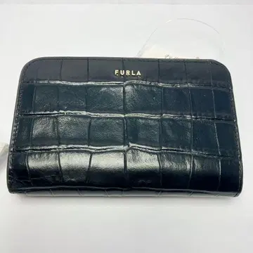 3856 FURLA 접이식 지갑 엠보 가죽 블랙
