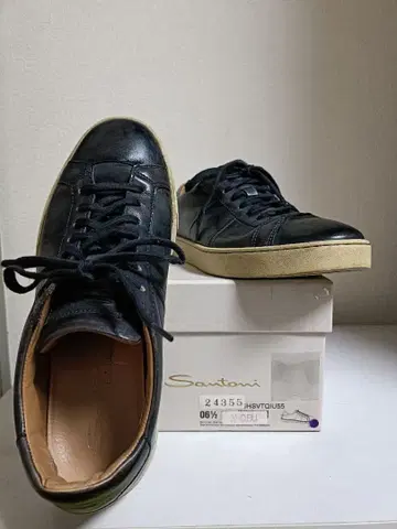 Santoni 블랙 네이비 산토니 고급 가죽 스니커즈
