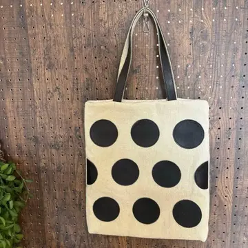 tener. 가죽 x 캔버스 토트 도트 블랙