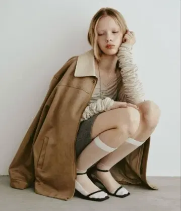 [ Aunt Marie's ] 레더 칼라 페이크 스웨이드 오버 자켓