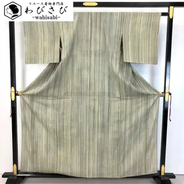 여름 기모노 코몬 명주 세로 줄무늬 리큐색 가드 가공 K-4933