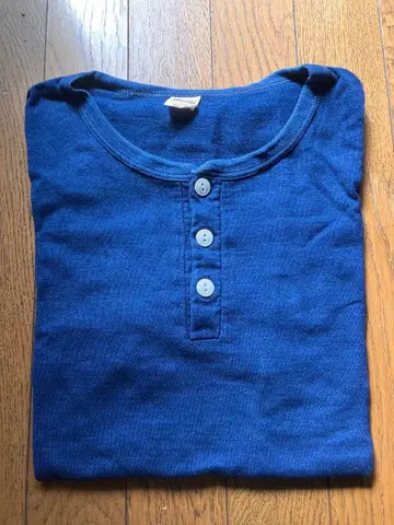 WAREHOUSE 웨어하우스 천연 인디고 염색 반팔 헨리넥 티셔츠