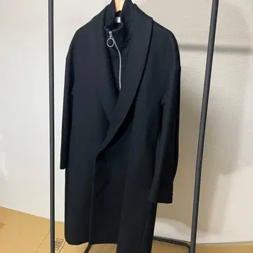 ETHOSENS 울 지퍼 롱 코트 블랙