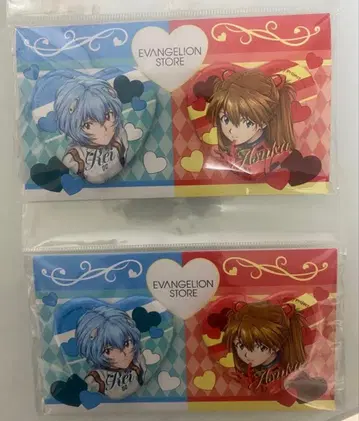 신세기 에반게리온 14주년 기념 페어 하트형 캔뱃지 아스카 아야나미 레이