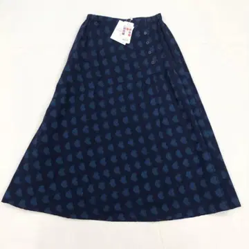 기우에몬 쿠루메가스리 스커트 하트 무늬 네이비