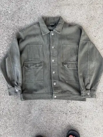 올리브 그린 워크 셔츠 데님풍