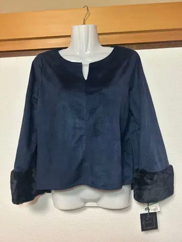 a n e 아네 스웨이드 느낌 퍼 소매 상의 네이비