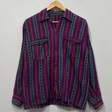 VINTAGE 과테말라 네이티브 스트라이프 패턴 오픈 카라 셔츠