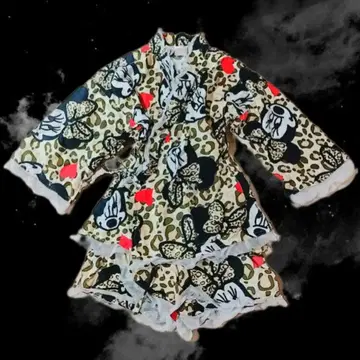 헤이세이 여자 갸루 y2K 레오파드 무늬 유카타 셋업
