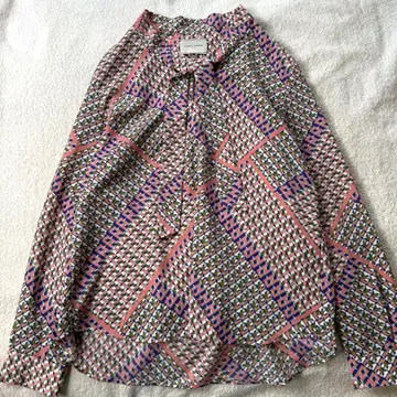 유나이티드 애로우즈 보타이 드레이프감 블라우스 올 패턴 긴팔 핑크