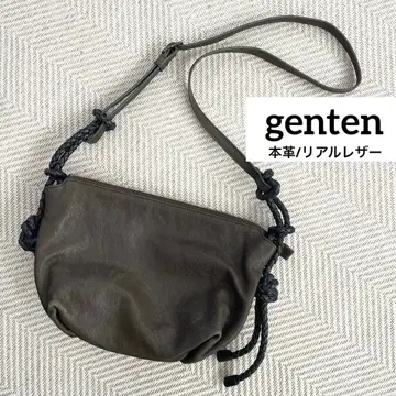 genten 천연 가죽 뜨개질 숄더백