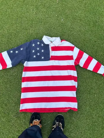 미국 국기 디자인 피케 셔츠 스케이터 BARBARIAN 라거 셔츠