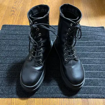 스핀스 통굽 부츠 블랙 롱 부츠 레이스업 M 사이즈