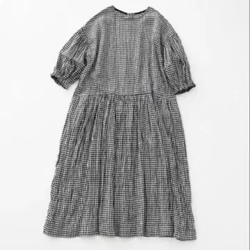 nest robe 린넨깅엄벌룬슬리브 원피스