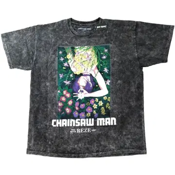 체인소 맨 레제편 워시 가공 T셔츠 XL 블랙 애니메이션T 무비 *