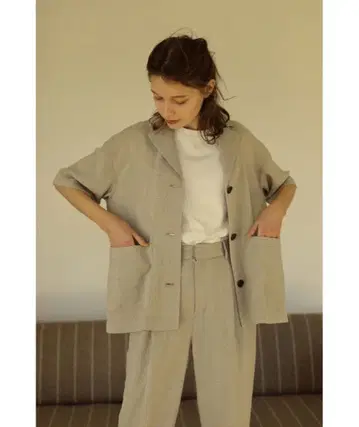 LA PEAU DE GEM 드라이 터치 와셔 자켓 라이트 그레이