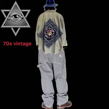 70s R.B.U 셔츠 리메이크 고양이 눈 버튼 오르테가 자수 F 메이슨